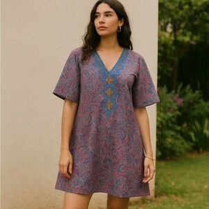 Francesca's Collection Alya Boho Paisley Tunic Dress w Beaded Detail Festival